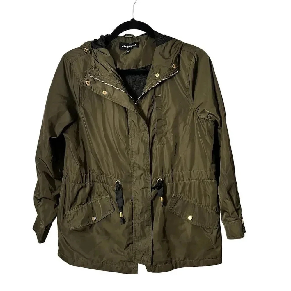 Miss Lili Women's Petite Green Hooded Lightweight Jacket PS Casual